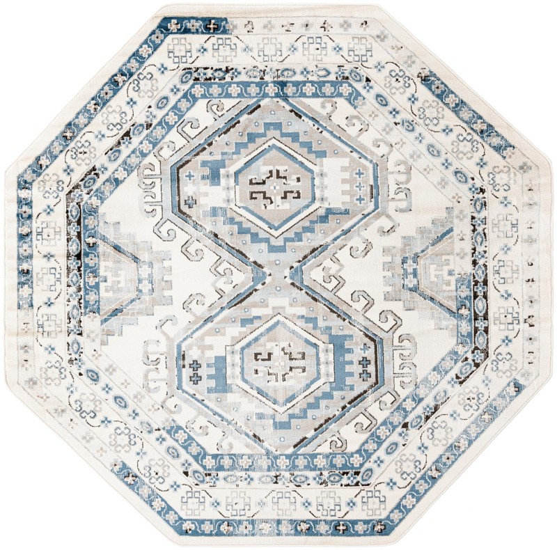 Harmon · Geometric medallion rug, aqua and ivory