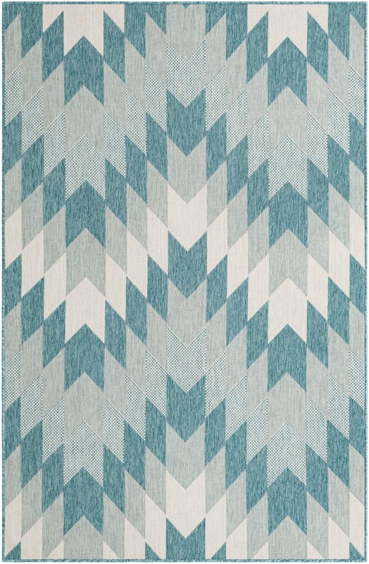5' 3 x 8' Morrell · Chevron Outdoor Rug, aqua and ivory