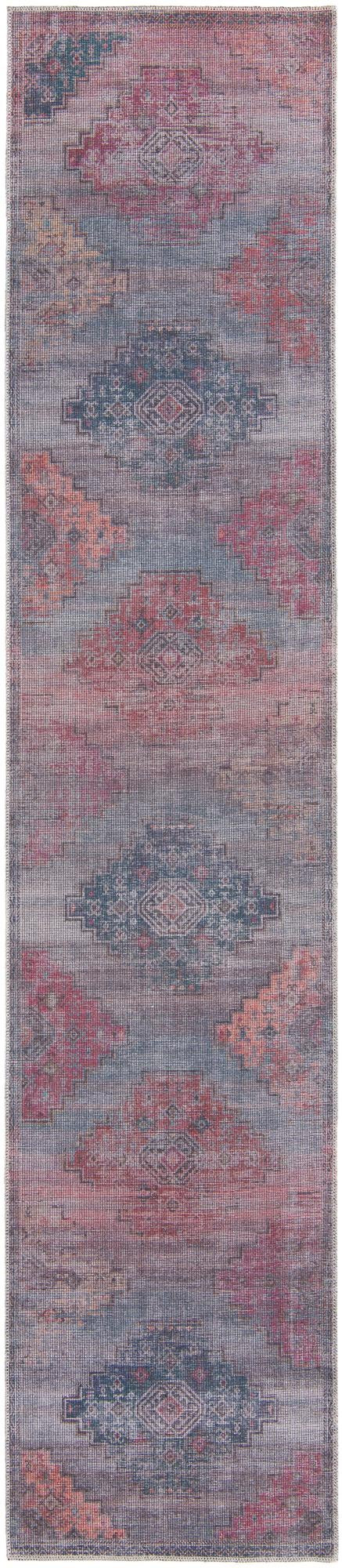 2' 7 x 12' Perley · Geometric medallion Washable Rug, antique blue