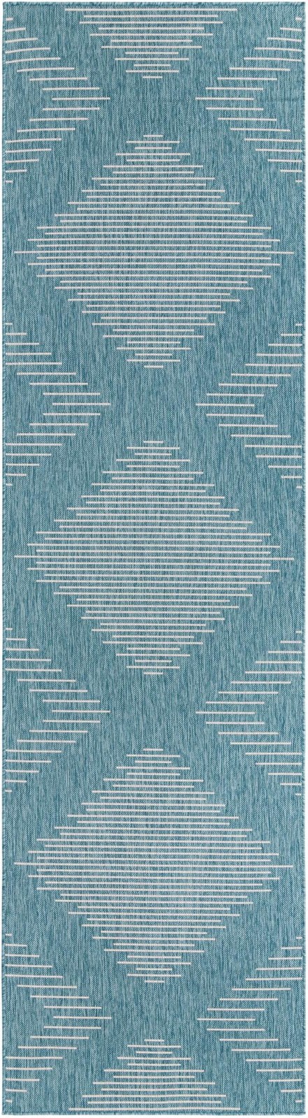 3' 3 x 12' Harlow · Diamond Outdoor Rug, light aqua