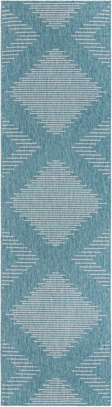 3' 3 x 12' Harlow · Diamond Outdoor Rug, light aqua