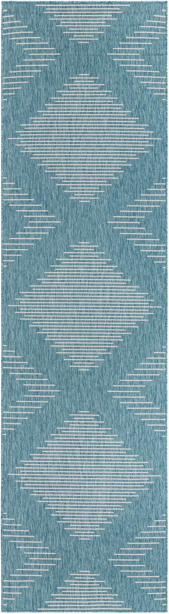 3' 3 x 12' Harlow · Diamond Outdoor Rug, light aqua