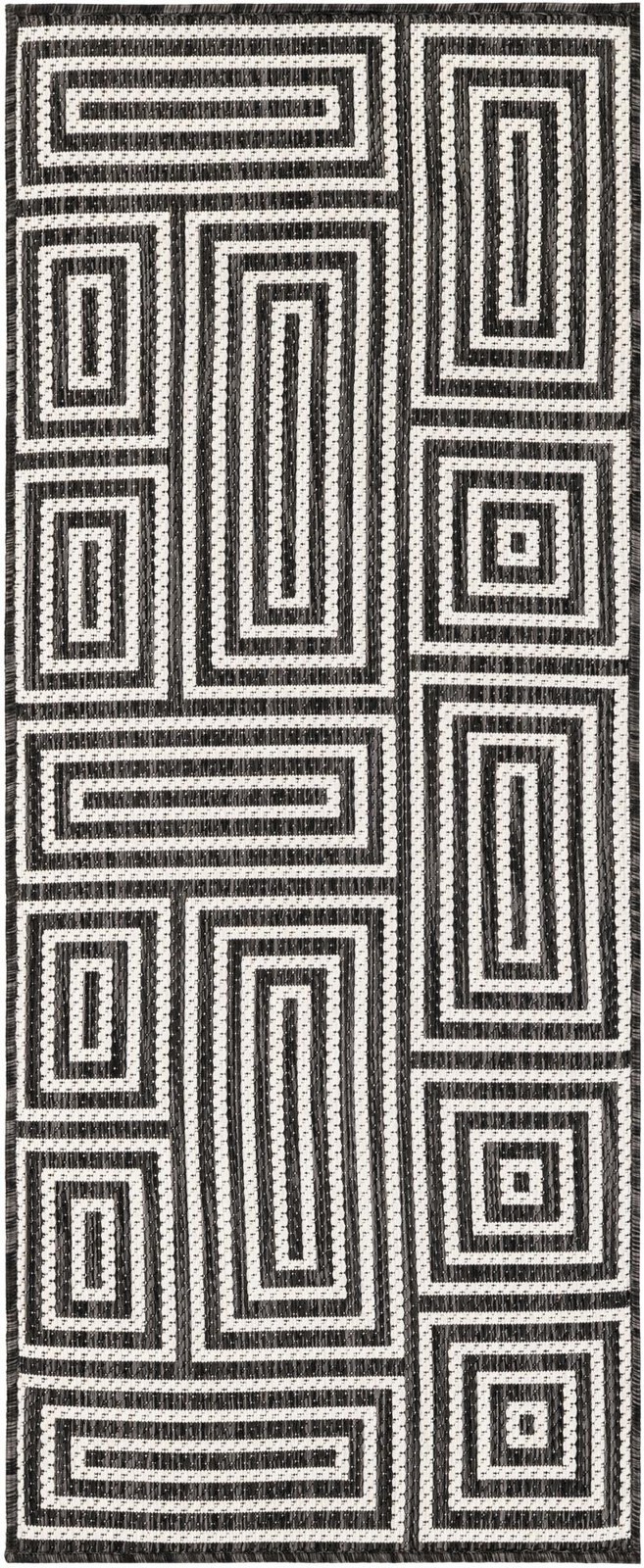2' x 5' 3 Cumberland · Geometric maze Outdoor Rug, black and white