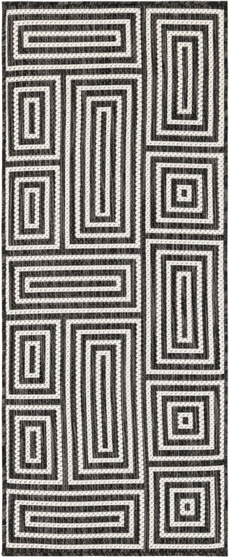 2' x 5' 3 Cumberland · Geometric maze Outdoor Rug, black and white