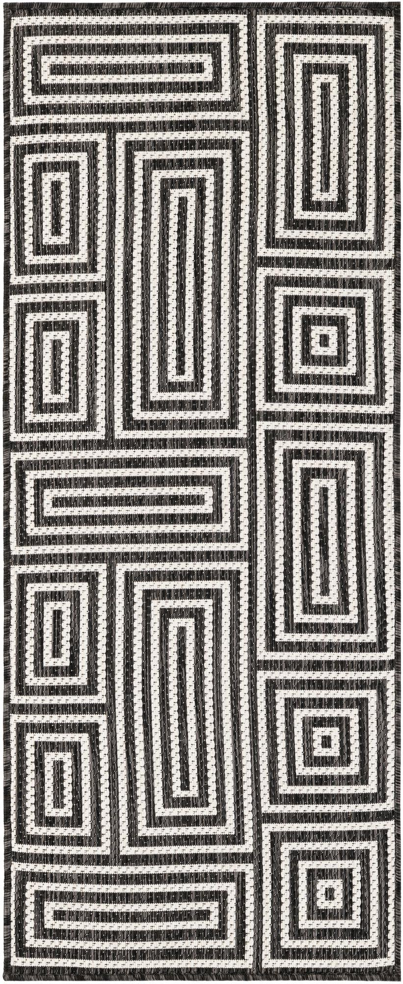 2' x 5' 3 Cumberland · Geometric maze Outdoor Rug, black and white