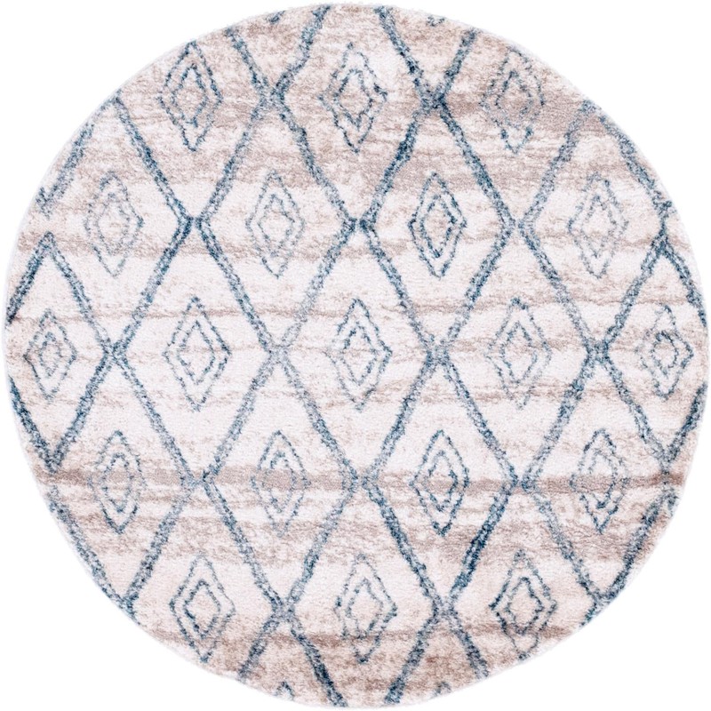 4' 7 x 4' 7 Larrabee · Diamond trellis rug, beige and blue