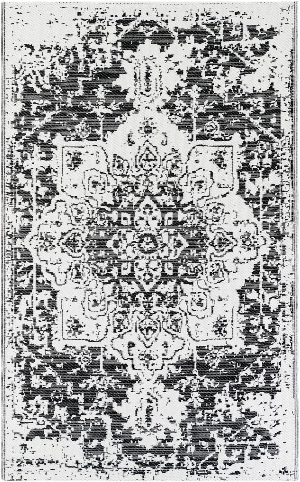 5' x 8' Millet · Medallion Outdoor Rug, black and white