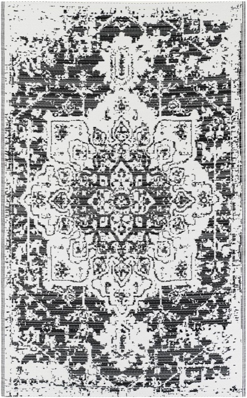 5' x 8' Millet · Medallion Outdoor Rug, black and white