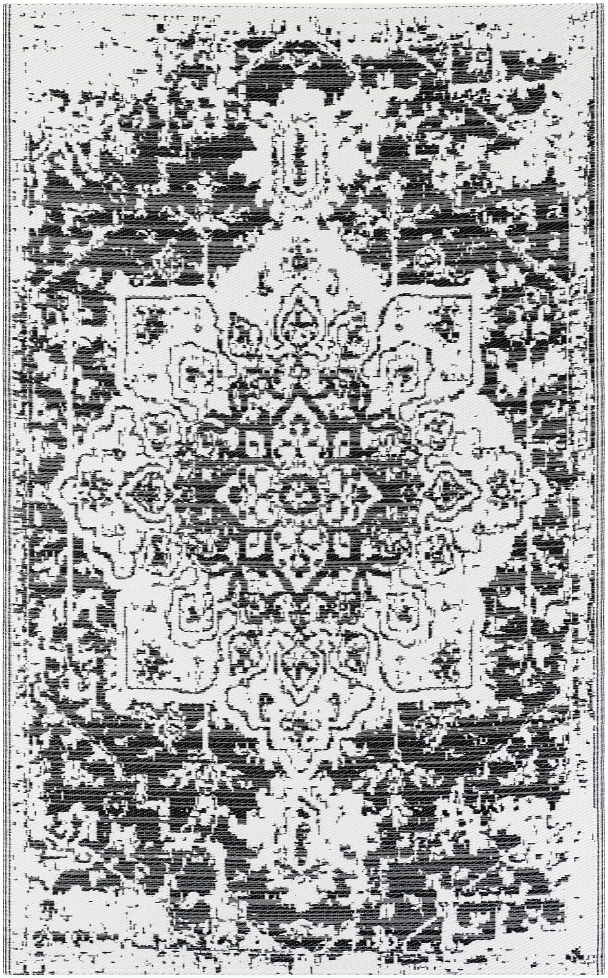 5' x 8' Millet · Medallion Outdoor Rug, black and white
