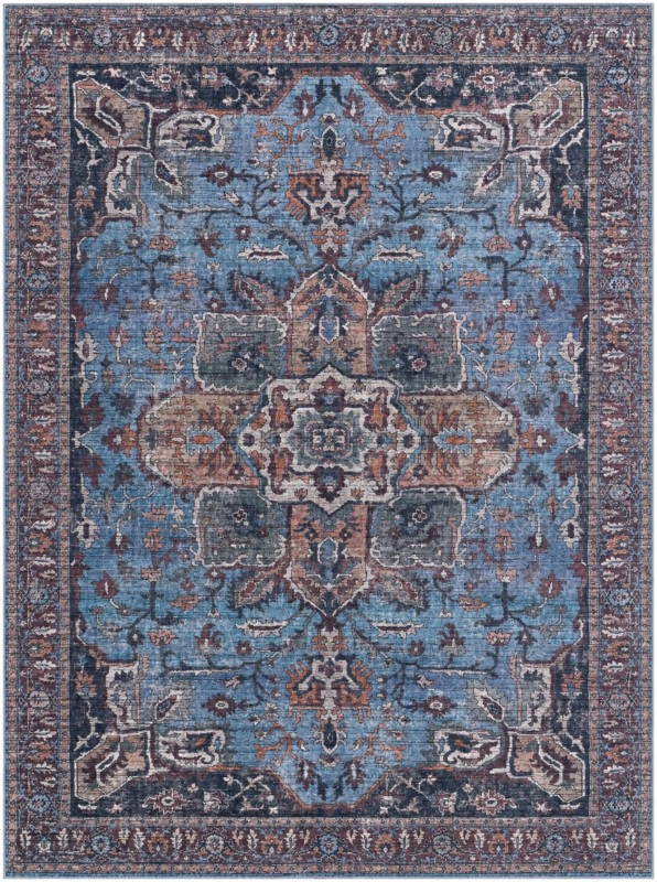 10' 6 x 14' Roarke · Distressed medallion rug, blue and rust