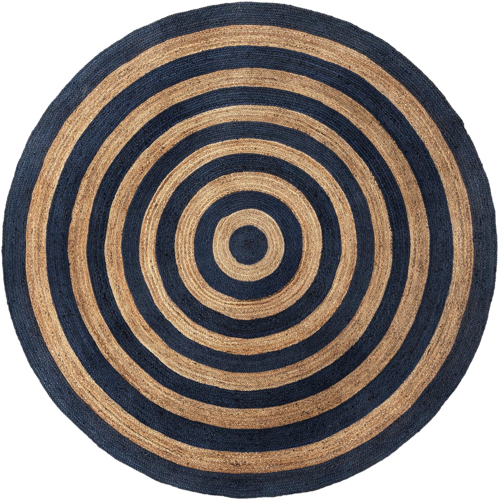 10' x 10' Goodwin · Concentric stripe Braided Jute Rug, navy and natural