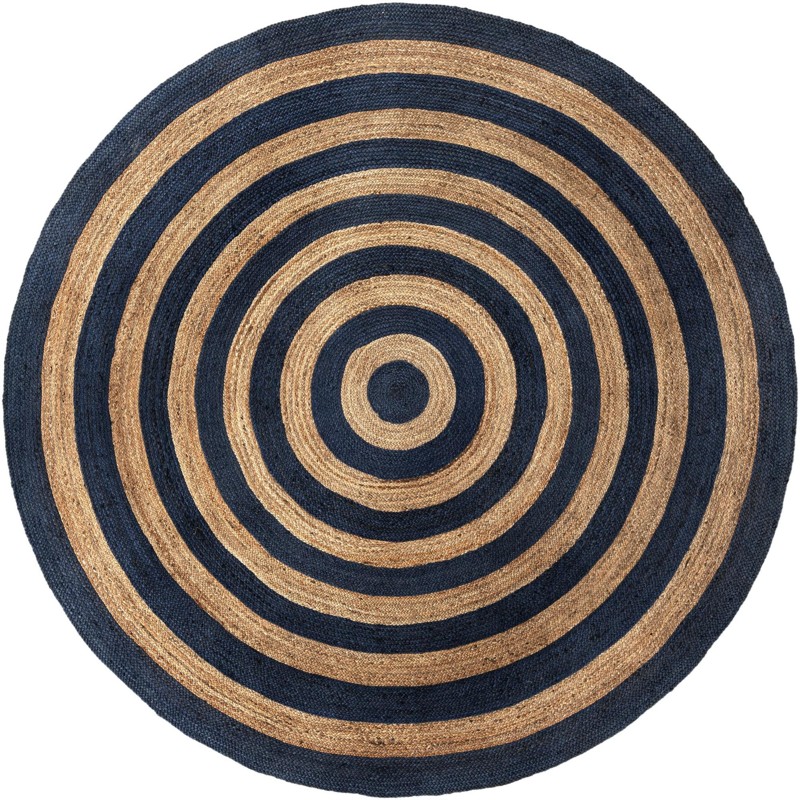 10' x 10' Goodwin · Concentric stripe Braided Jute Rug, navy and natural