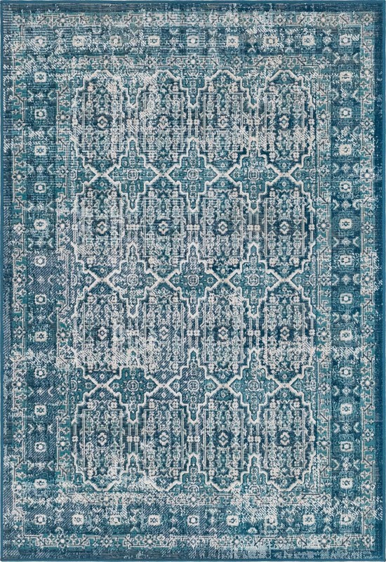 Candlewood · Distressed medallion rug, blue and ivory