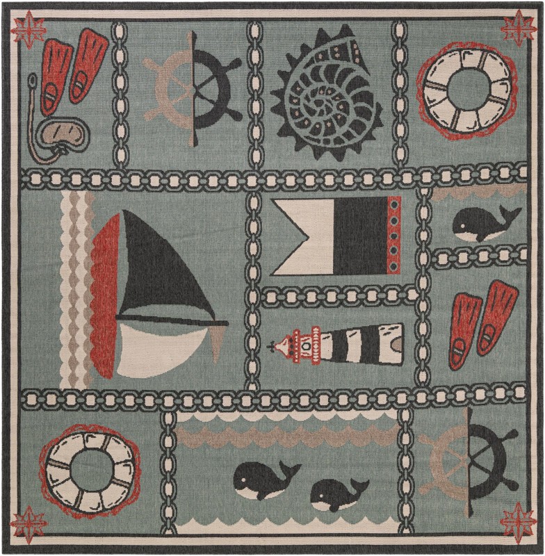 7' 10 x 7' 10 Della · Border Outdoor Rug, blue