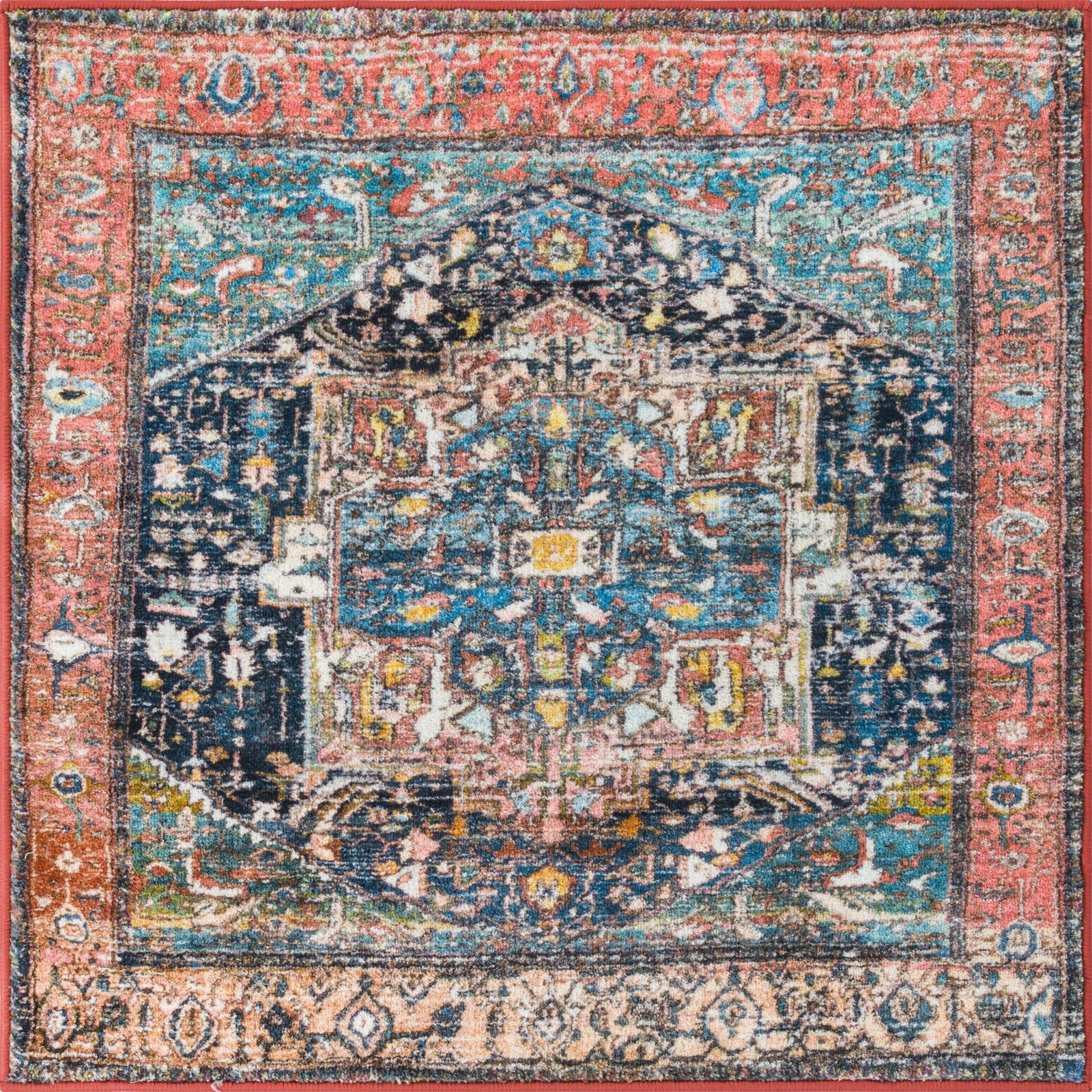 3' 3 x 3' 3 Balmer · Medallion rug, navy and pink