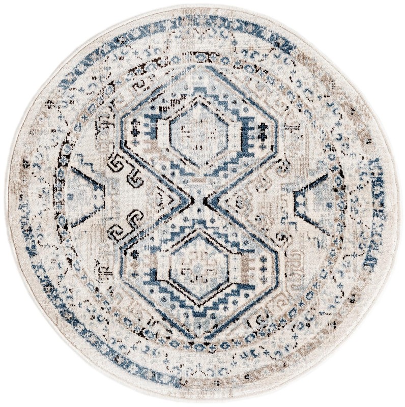 3' x 3' Harmon · Geometric medallion rug, blue and ivory