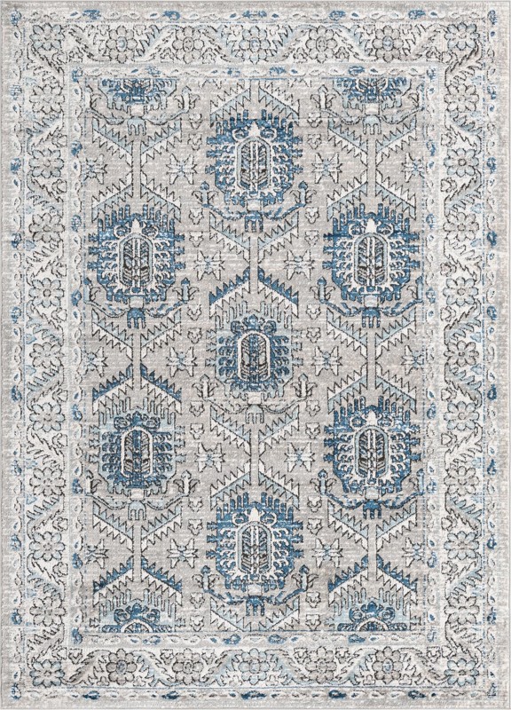 6' x 9' Bozeman · Tribal medallion rug, gray and blue