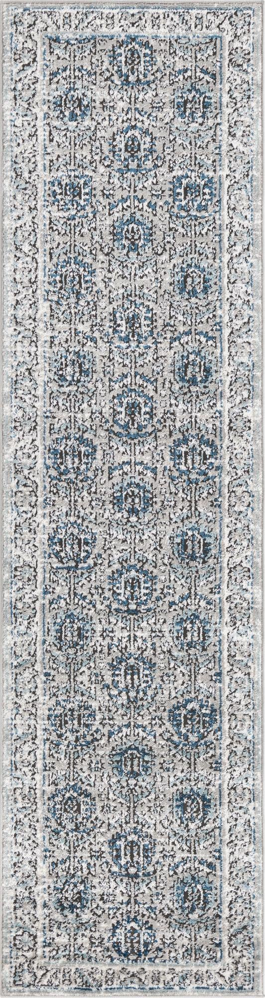 2' x 8' Bozeman · Tribal medallion rug, gray and blue