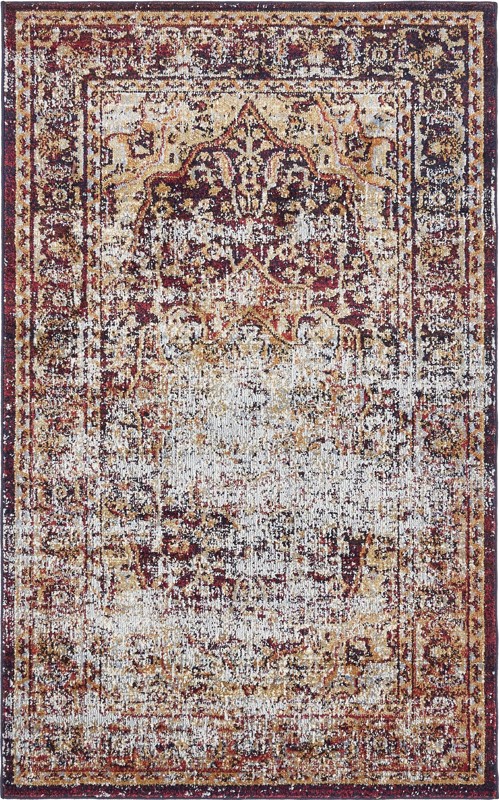 Mowbray · Distressed medallion rug, rust and tan