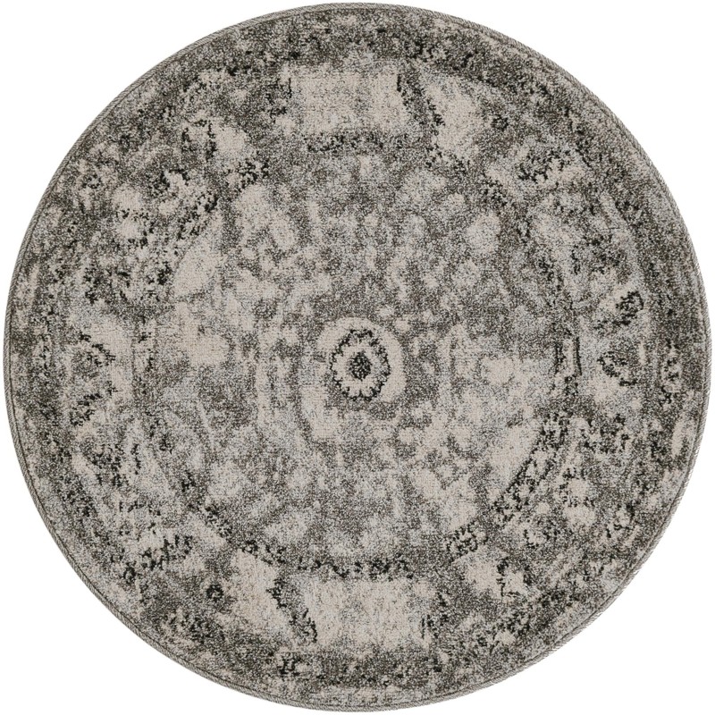 3' x 3' Winslow · Distressed medallion rug, gray and ivory