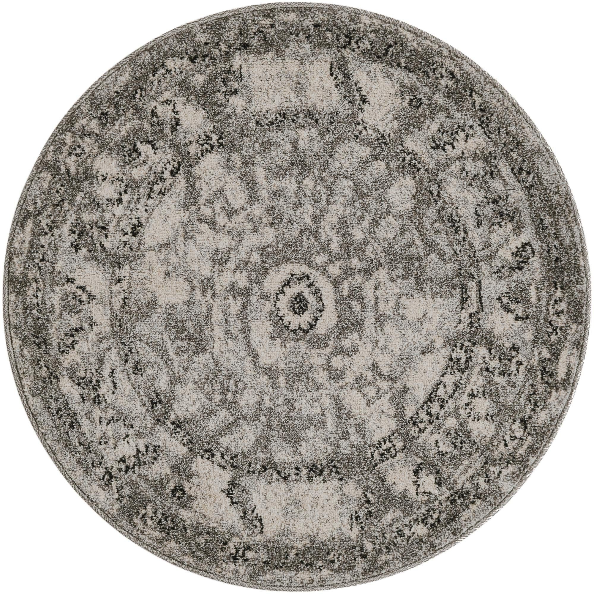 3' x 3' Winslow · Distressed medallion rug, gray and ivory