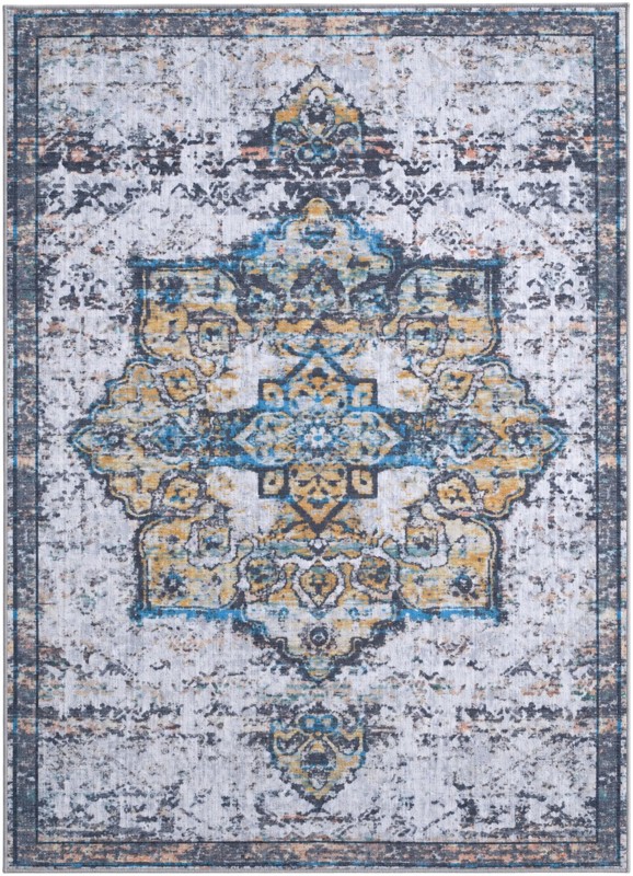 5' x 7' Rideout · Medallion rug, white and blue