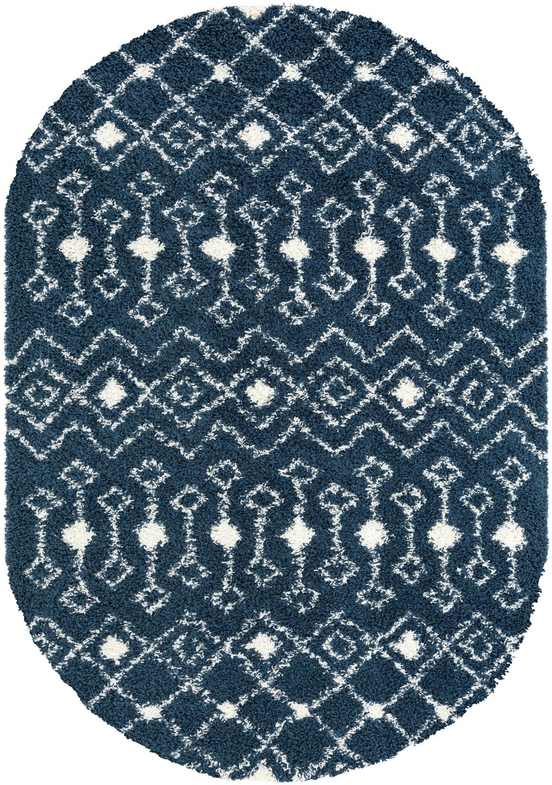 7' x 10' Bayley · Geometric trellis Shag Rug, navy and ivory