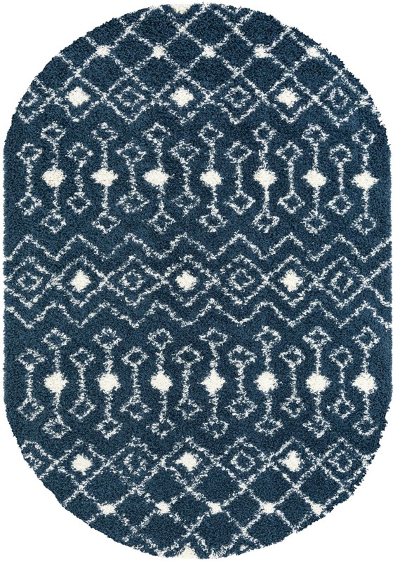7' x 10' Bayley · Geometric trellis Shag Rug, navy and ivory