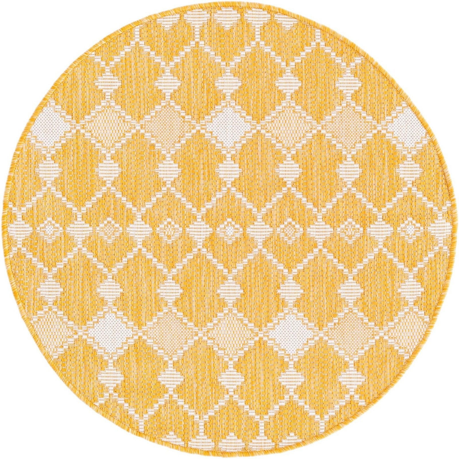 3' x 3' Ramsden · Geometric trellis Outdoor Rug, yellow and ivory