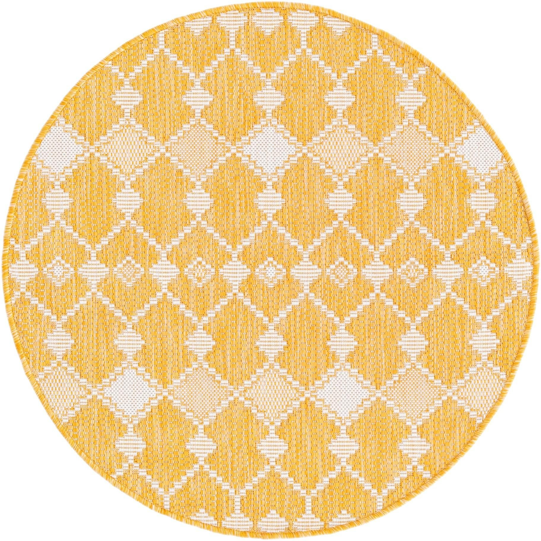 3' x 3' Ramsden · Geometric trellis Outdoor Rug, yellow and ivory
