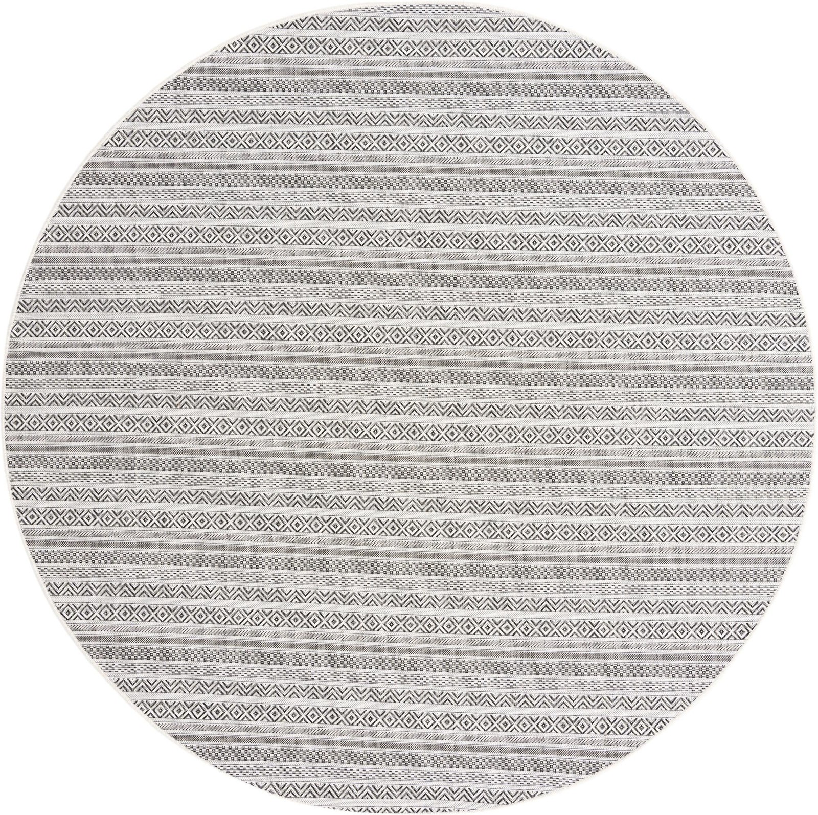 7' 10 x 7' 10 Merlin · Striped geometric Outdoor Rug, beige and black