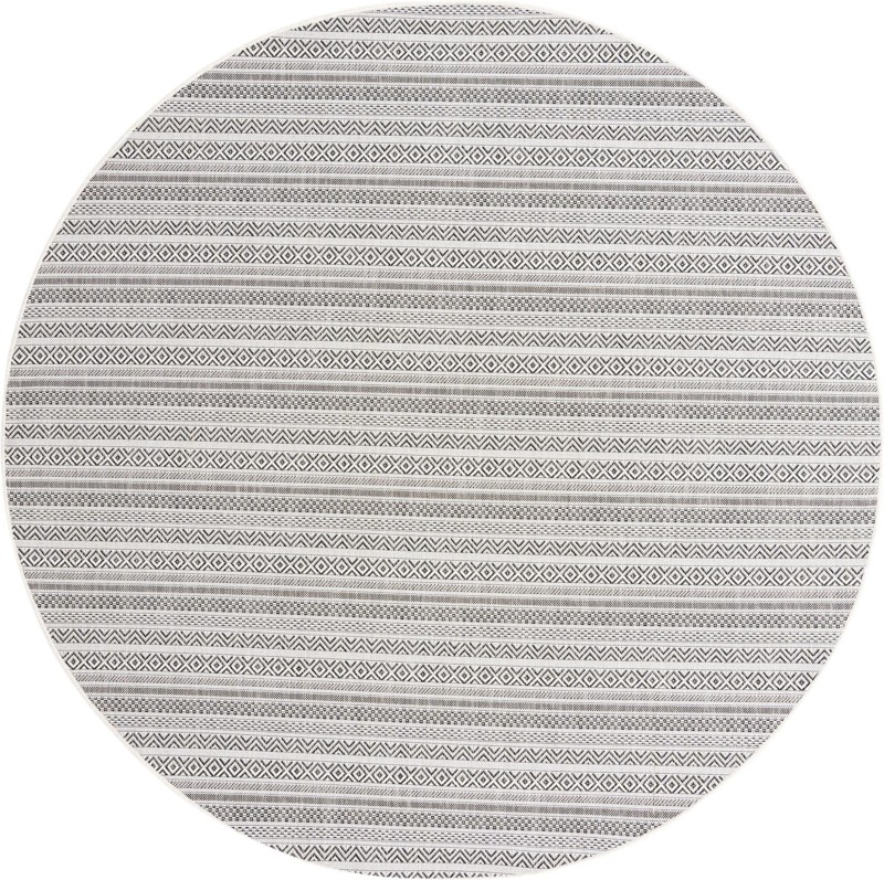 7' 10 x 7' 10 Merlin · Striped geometric Outdoor Rug, beige and black