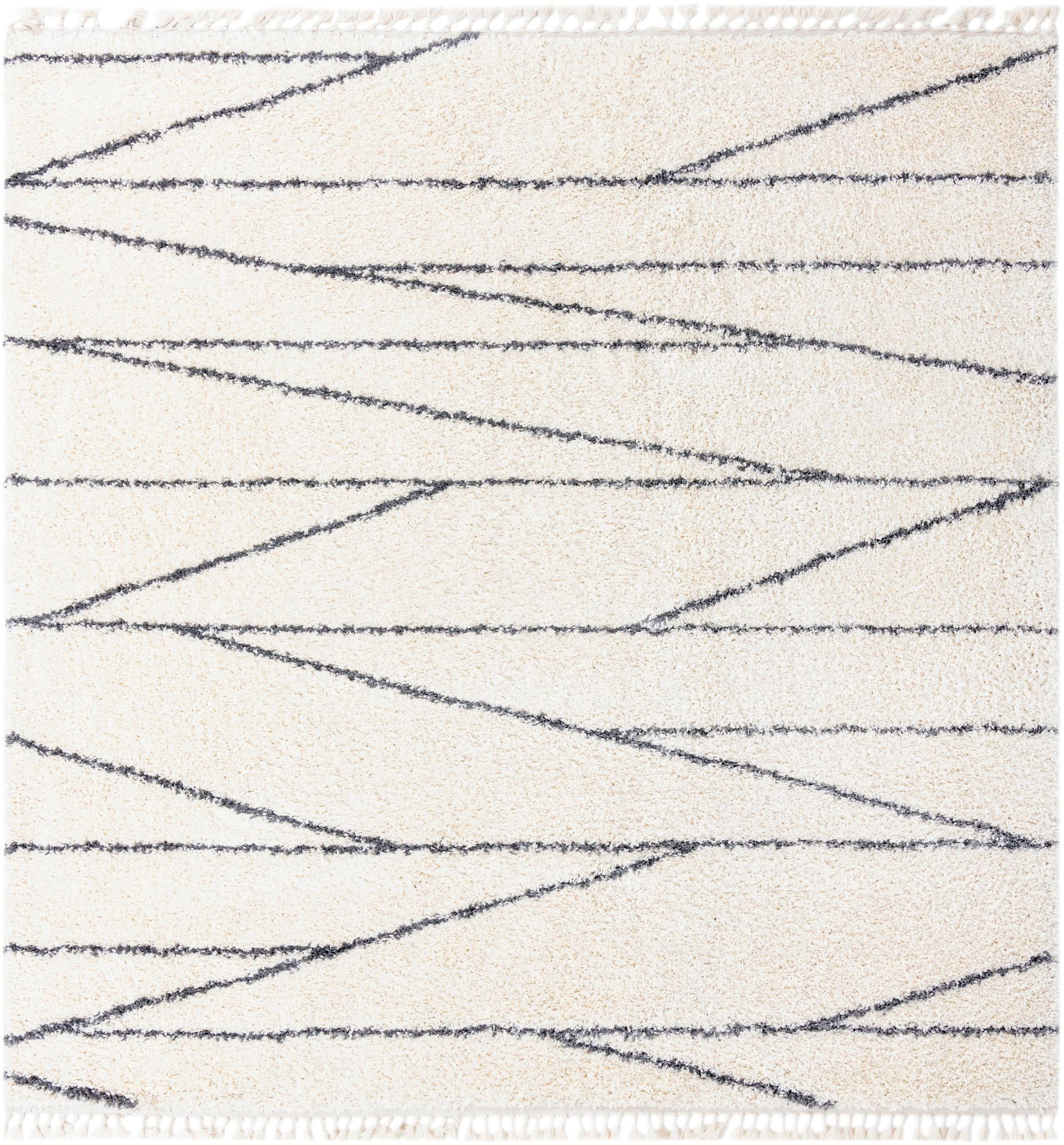 10' x 10' Edenton · Linear shag rug, white and gray