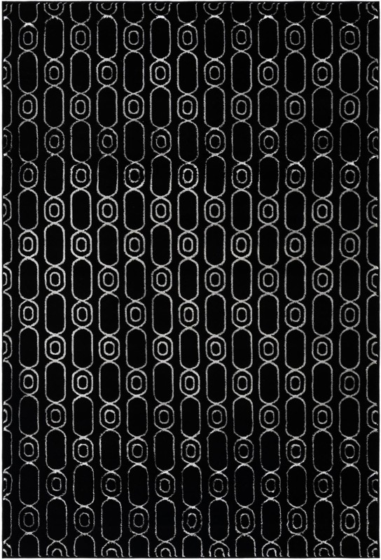 6' x 9' Renwick · Geometric rug, black and silver