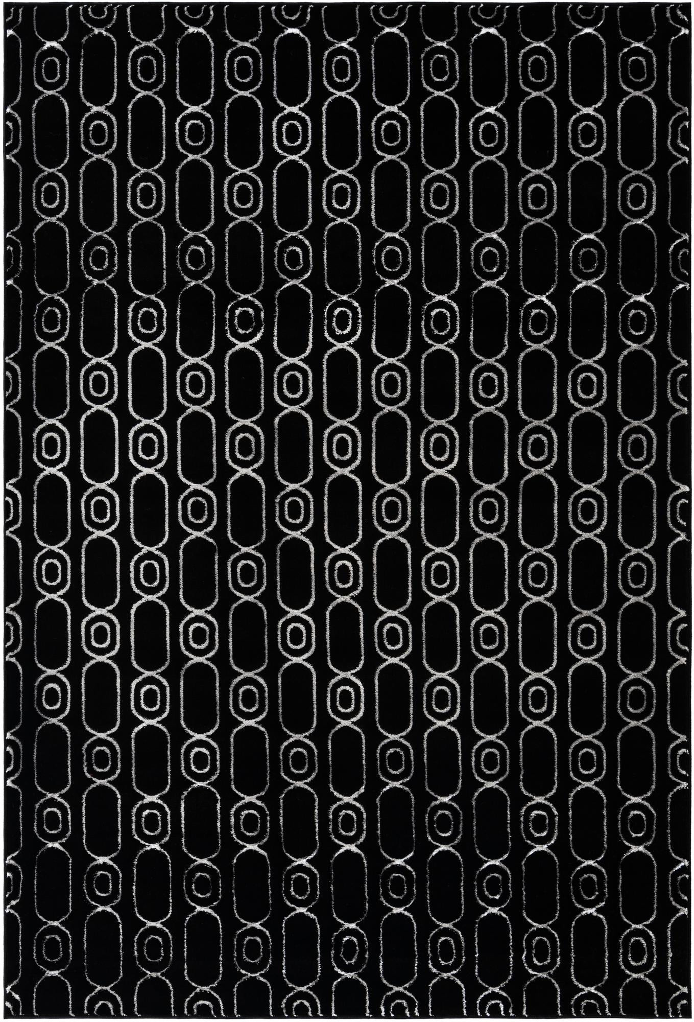 6' x 9' Renwick · Geometric rug, black and silver