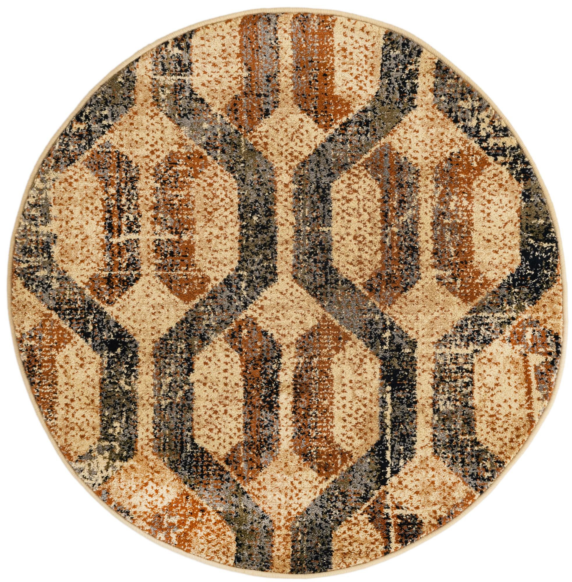 3' 3 x 3' 3 Acadia · Geometric lattice rug, beige and brown