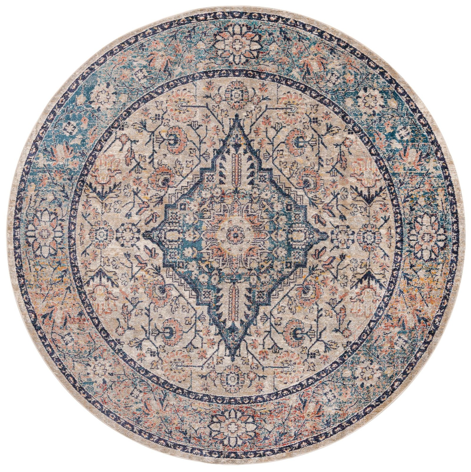 7' 10 x 7' 10 Thane · Medallion rug, blue and rust
