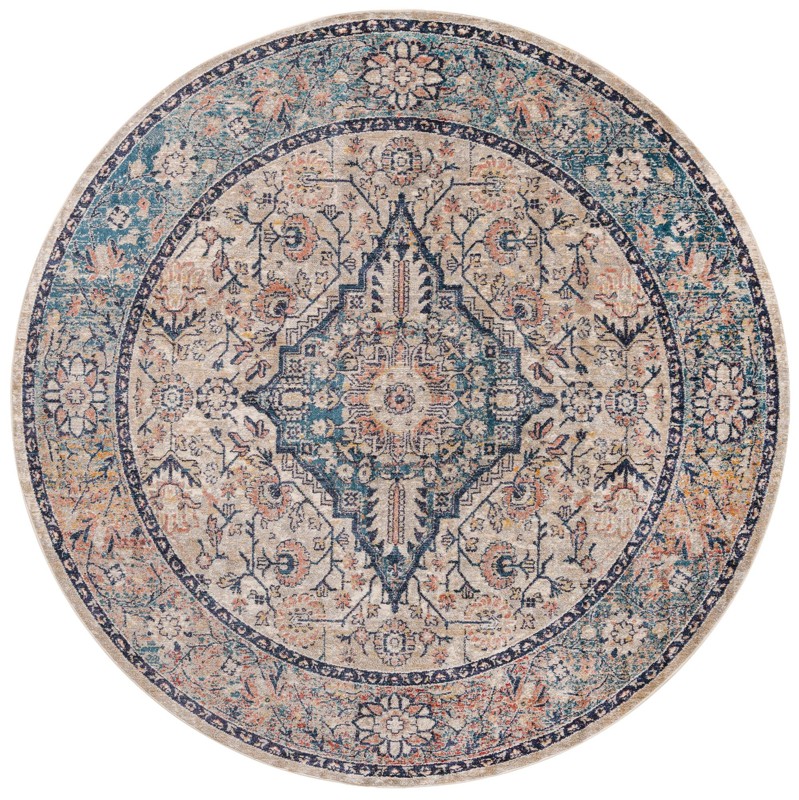 7' 10 x 7' 10 Thane · Medallion rug, blue and rust