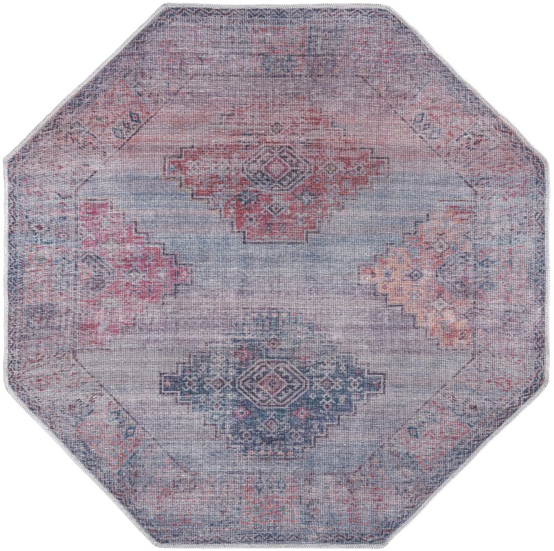 Perley · Geometric medallion Washable Rug, antique blue