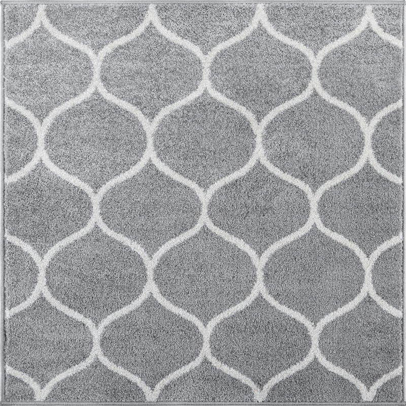 3' x 3' Ingram · Lattice rug, gray and ivory