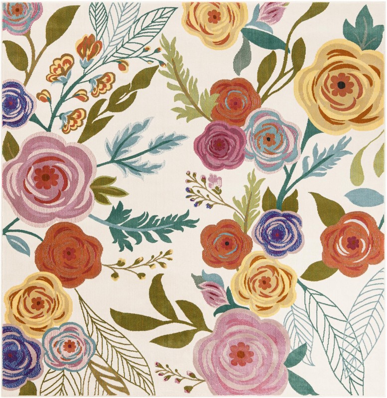 Burbank · Floral / botanical rug, ivory