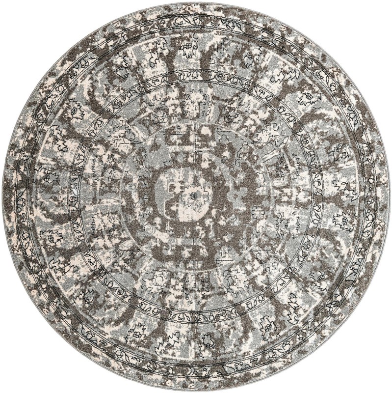 7' 10 x 7' 10 Winslow · Distressed medallion rug, gray and ivory