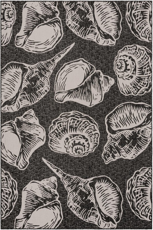 Arcata · Seashell Outdoor Rug, black and white