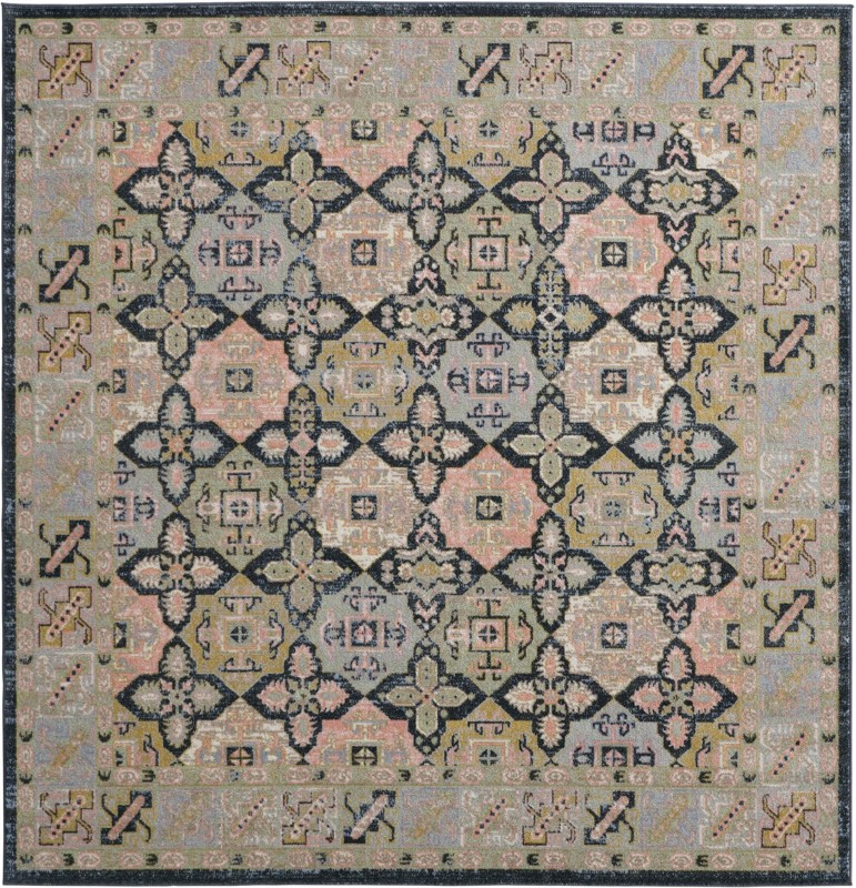 Orme · Geometric medallion Washable Rug, blue and green