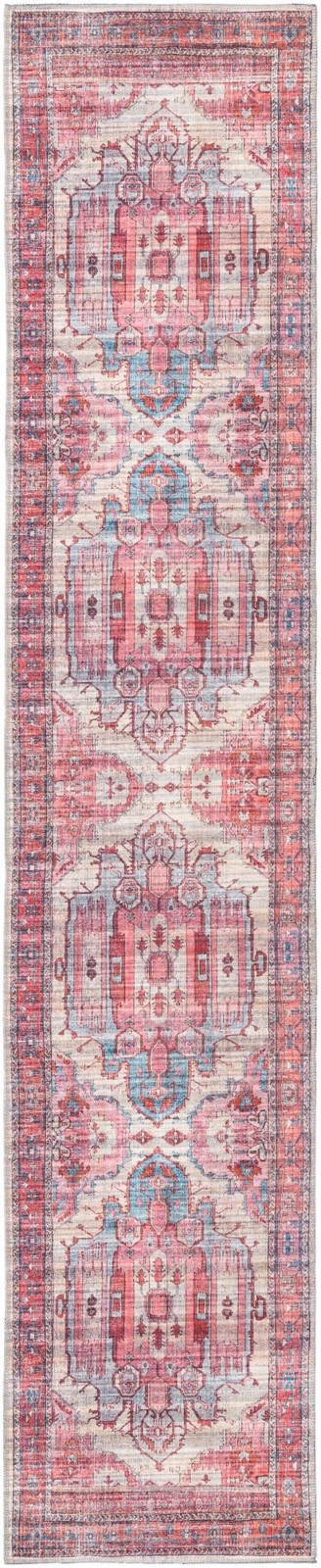 2' 7 x 13' Luther · Medallion Washable Rug, red and blue