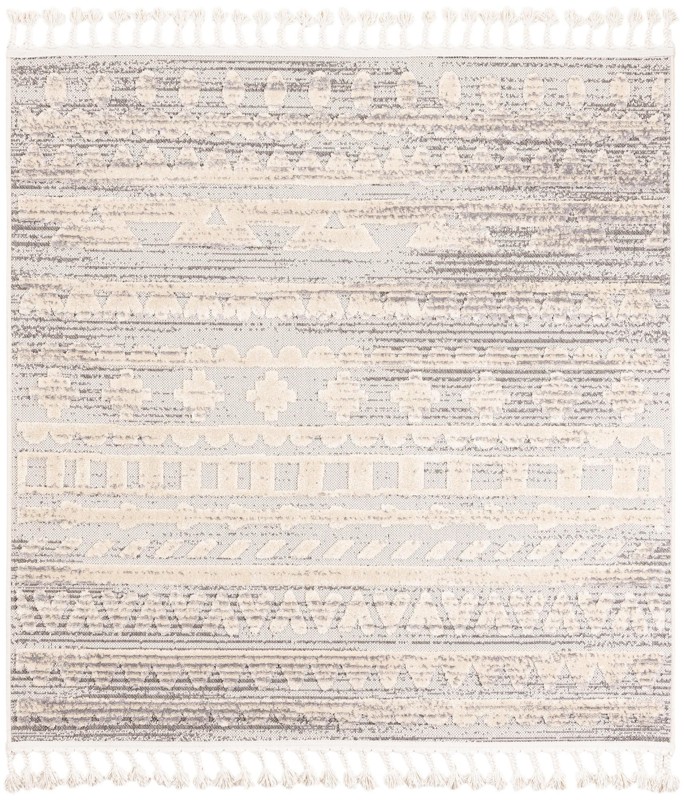 Nightingale · Tribal geometric rug, beige and gray