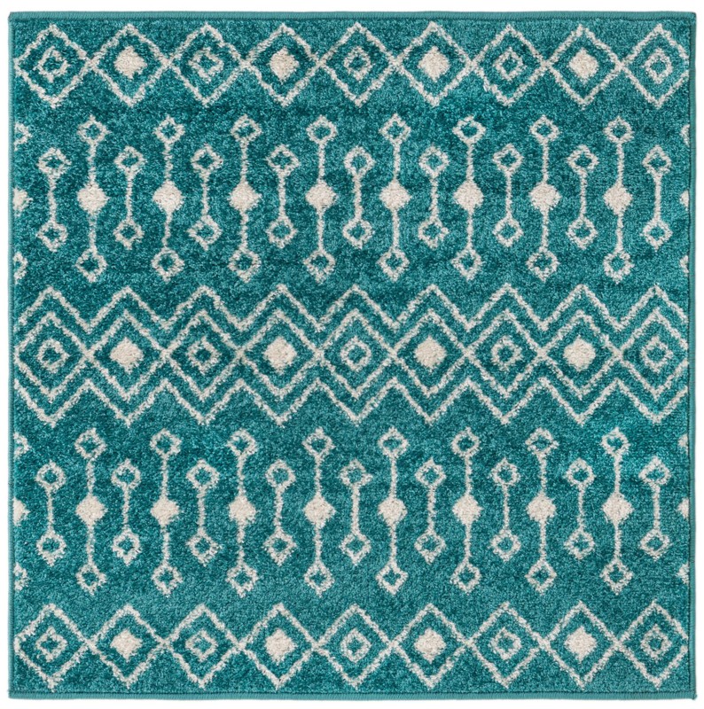3' 3 x 3' 3 Boswell · Geometric trellis rug, turquoise and ivory