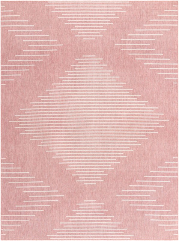 9' x 12' Harlow · Geometric diamond Outdoor Rug, pink and ivory