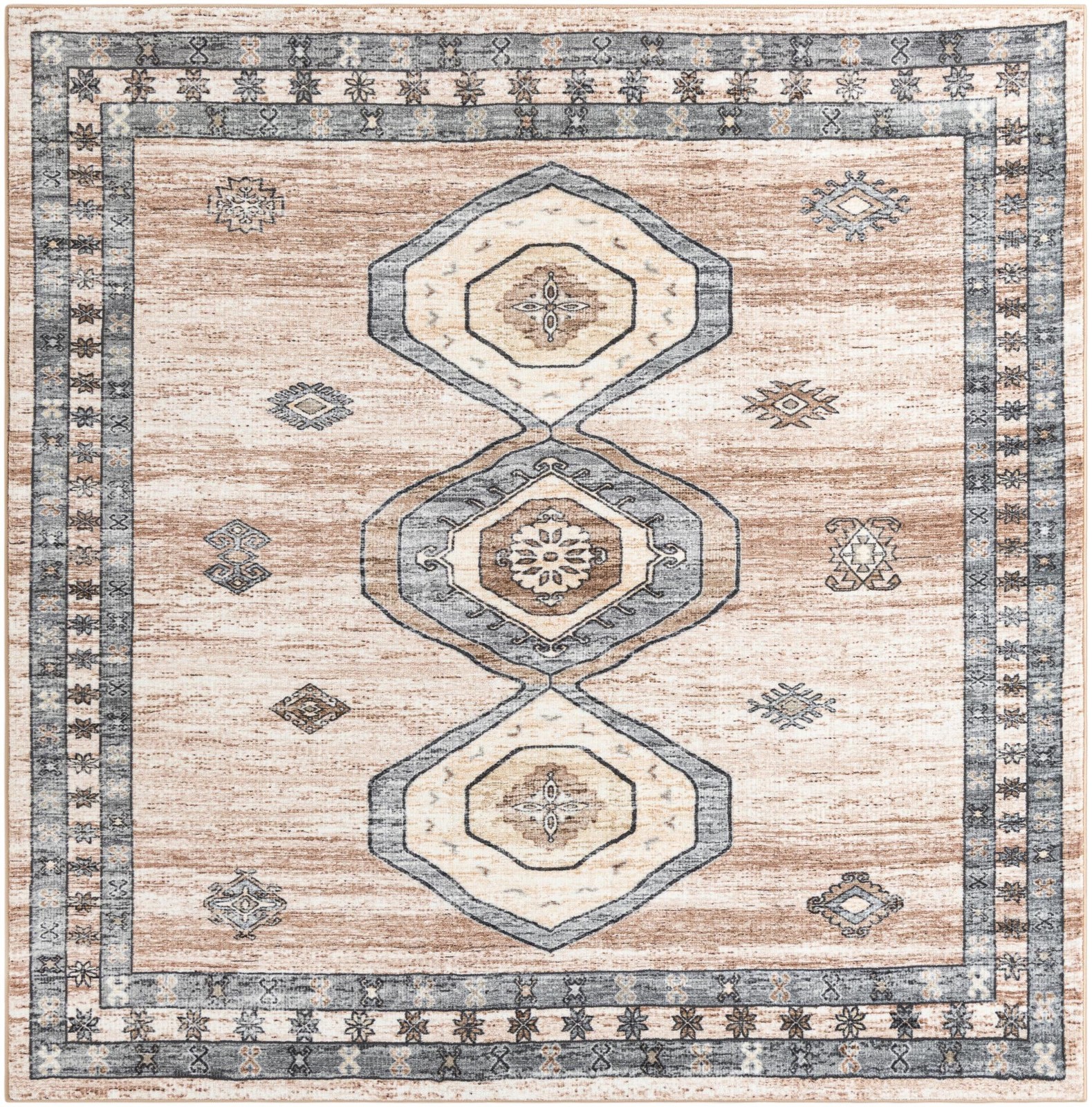 7' 10 x 7' 10 Eldridge · Geometric medallion rug, beige and gray