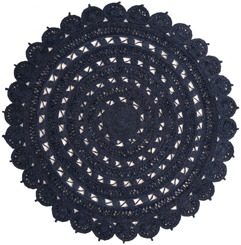 7' 10 x 7' 10 Anise · Braided medallion Braided Jute Rug, navy blue
